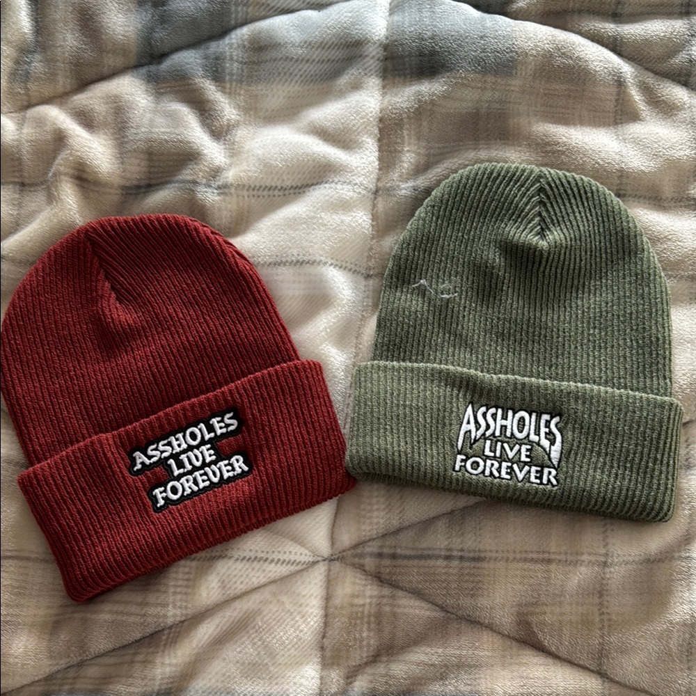 Assholes Live Forever Red and Green Beanies